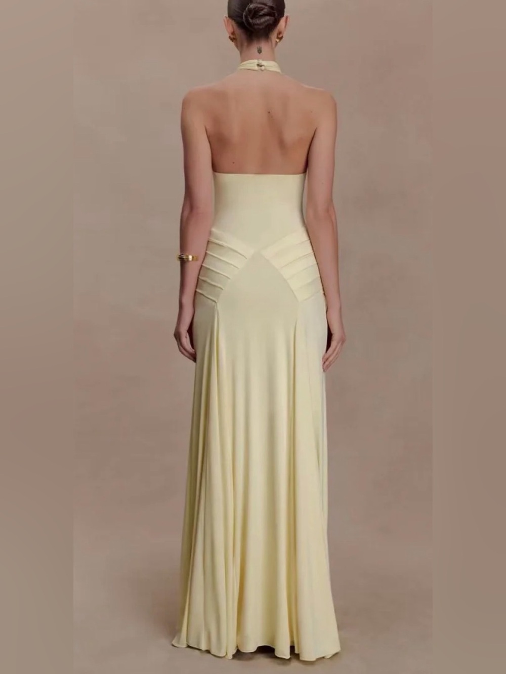 Meshki Light Yellow Cross-Halter Maxi Gown - Picture 2 of 4